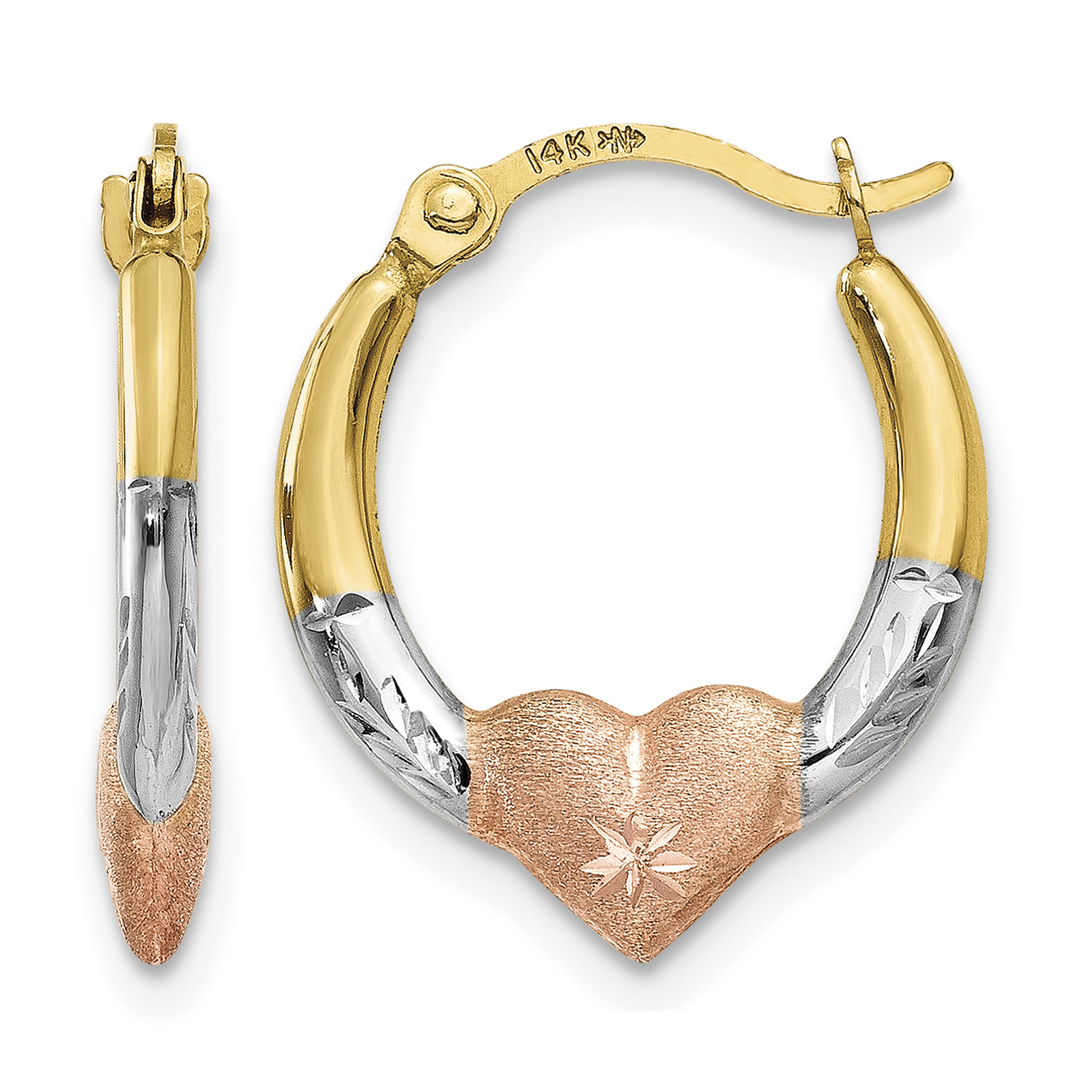 14K & White and Rose Rhodium Heart Hoop Earrings (TL739)