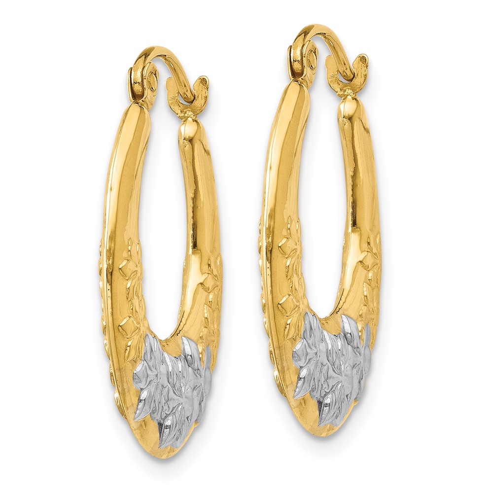 14K & Rhodium Hollow Flowers Hoop Earrings (TL741)