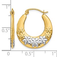 14K & Rhodium Hollow Flowers Hoop Earrings view 4