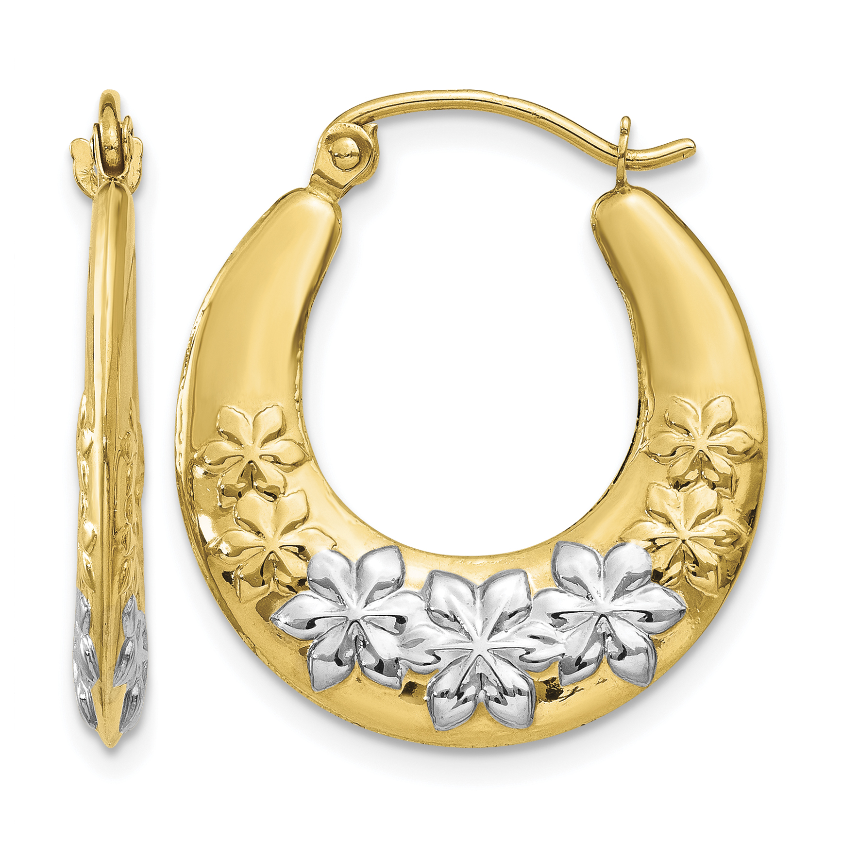 14K & Rhodium Hollow Flowers Hoop Earrings (TL741)