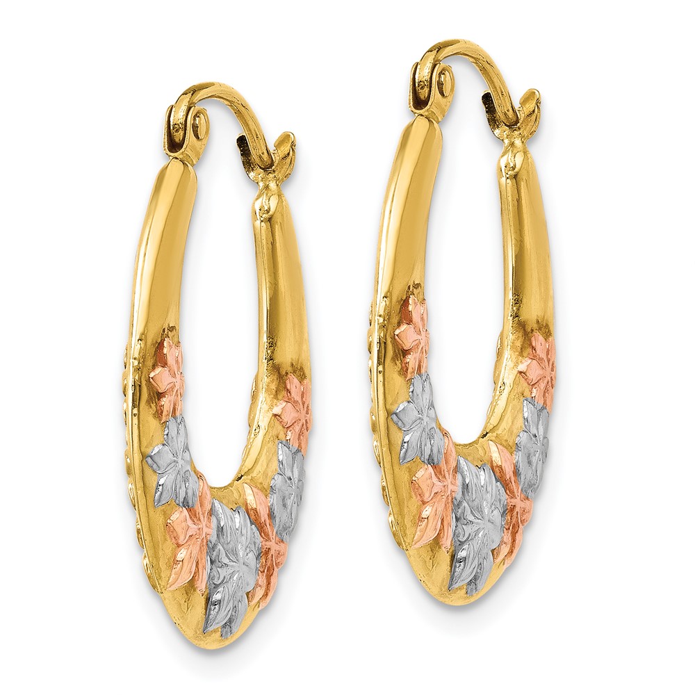 14K & White and Rose Rhodium Hollow Flowers Hoop Earrings (TL742)