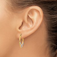 14K & White and Rose Rhodium Hollow Flowers Hoop Earrings view 3