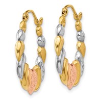 14K & White and Rose Rhodium Scalloped Heart Hoop Earrings view 2