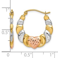14K & White and Rose Rhodium Scalloped Heart Hoop Earrings view 4