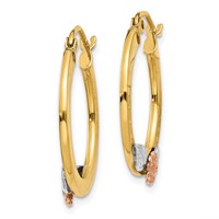 14K Yellow & Rose Gold W Rhodium Diamond Cut Flower Hoop Earrings view 2