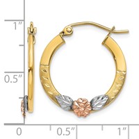 14K Yellow & Rose Gold W Rhodium Diamond Cut Flower Hoop Earrings view 4