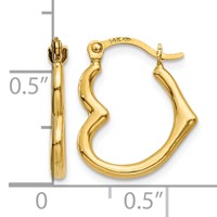 14K Yellow Gold Heart Shaped Hollow Hoop Earrings view 4