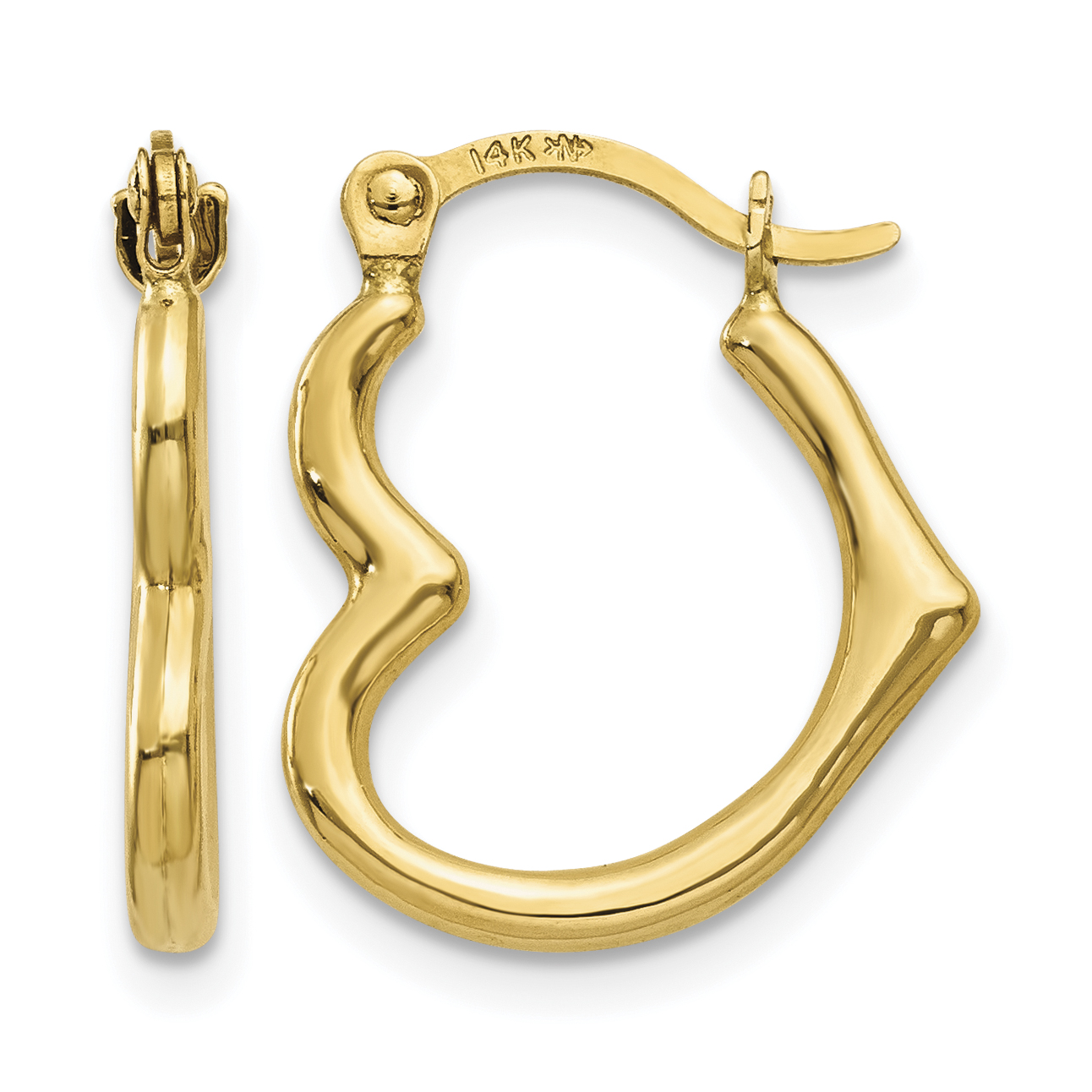 14K Heart Shaped Hollow Hoop Earrings (TL746)