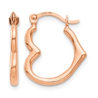 14K Rose Gold Heart Shaped Hollow Hoop Earrings view 1
