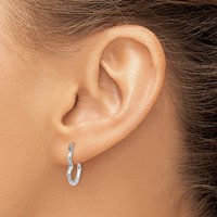 14K White Gold Heart Shaped Hollow Hoop Earrings view 3