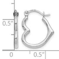 14K White Gold Heart Shaped Hollow Hoop Earrings view 4