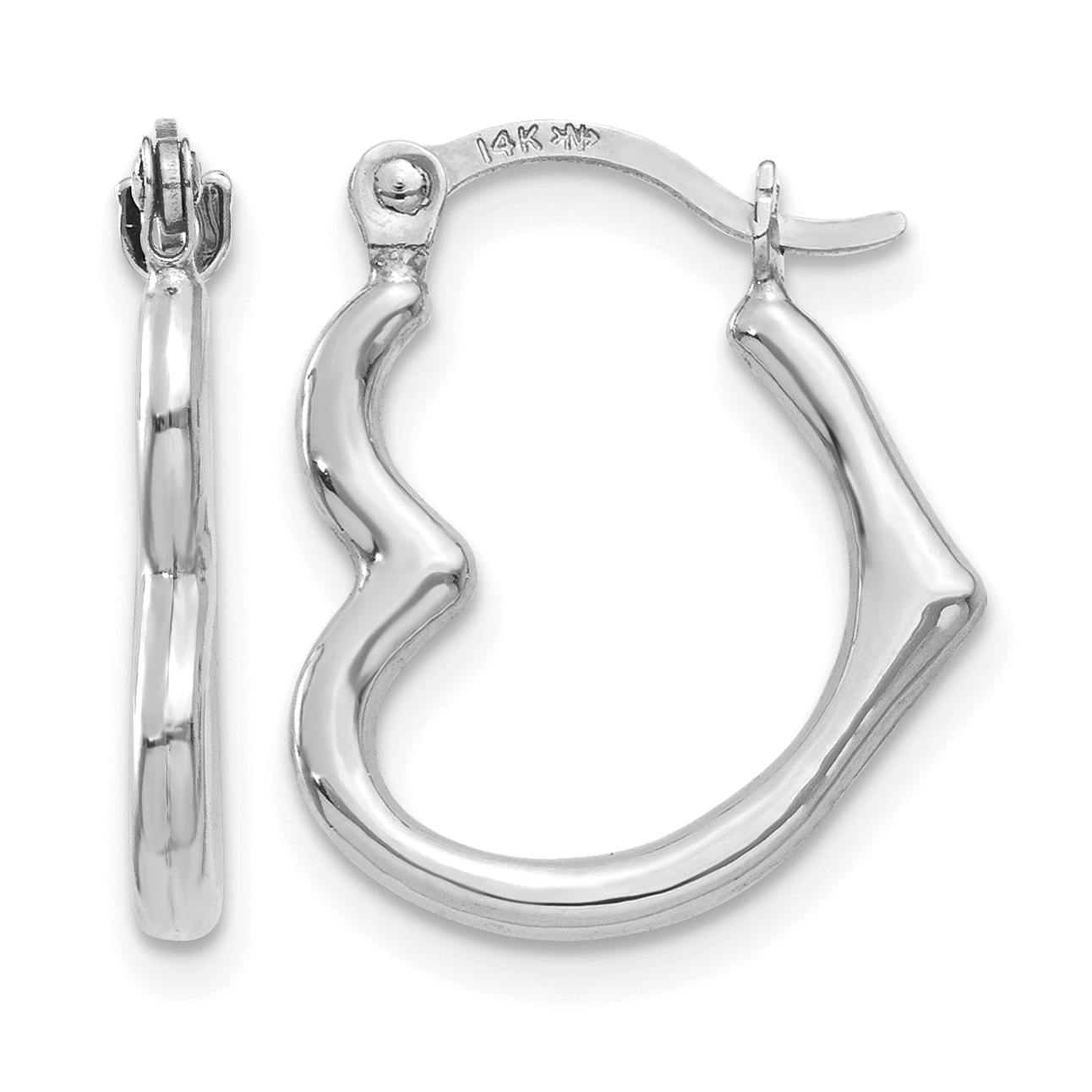 14K White Gold Heart Shaped Hollow Hoop Earrings (TL746W)