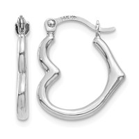 14K White Gold Heart Shaped Hollow Hoop Earrings view 1