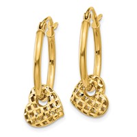 14K Yellow Gold Moveable Heart Hoop Earrings view 2