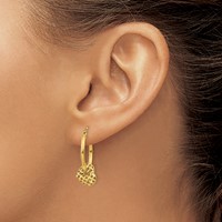 14K Yellow Gold Moveable Heart Hoop Earrings view 3