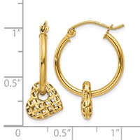 14K Yellow Gold Moveable Heart Hoop Earrings view 4