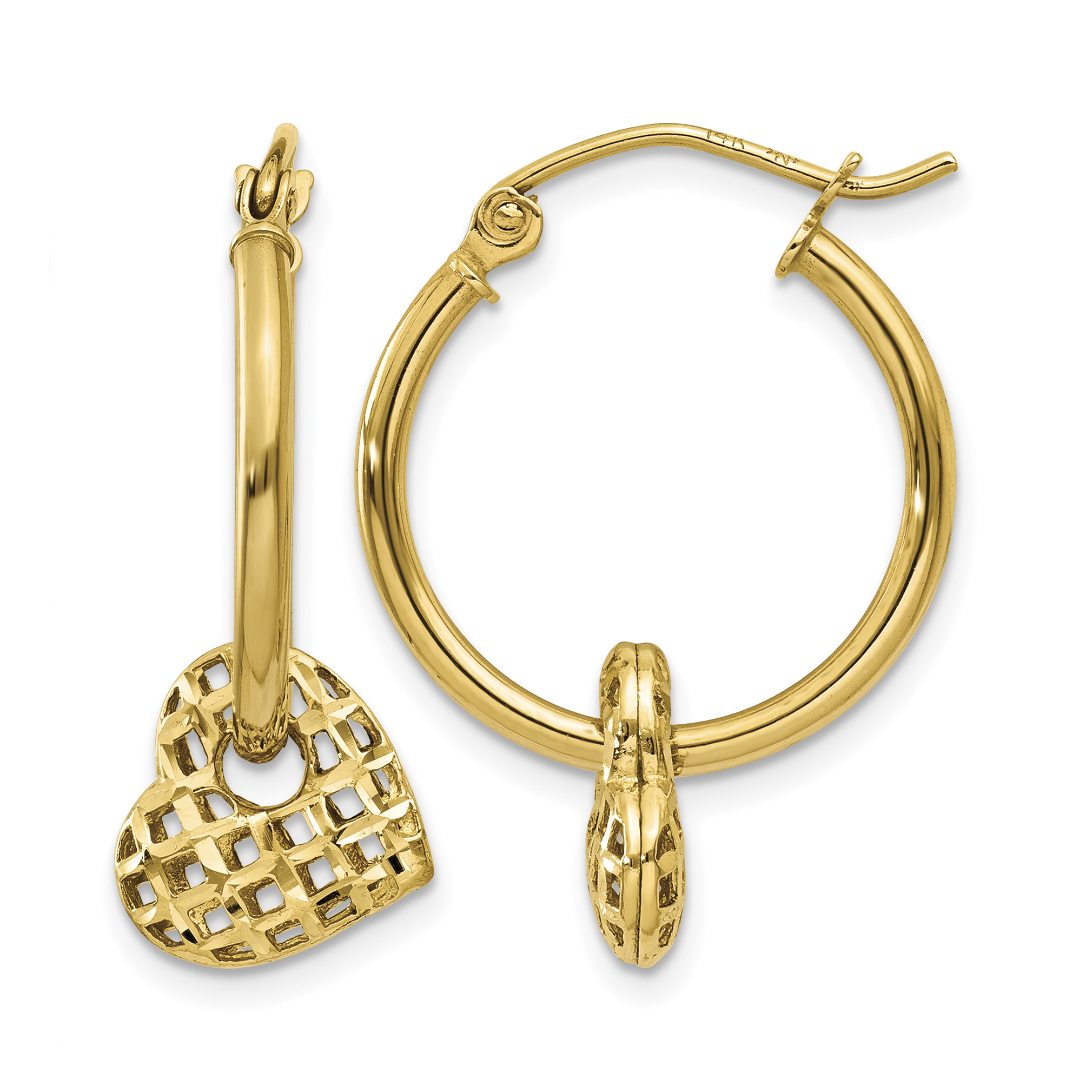 14K Moveable Heart Hoop Earrings (TL749)