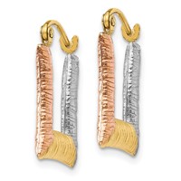 14K & White & Rose Rhodium Hollow Textured Square Hoop Earrings view 2