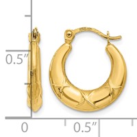 14K Yellow Gold Hollow X Hoop Earrings view 4
