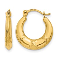 14K Yellow Gold Hollow X Hoop Earrings view 1