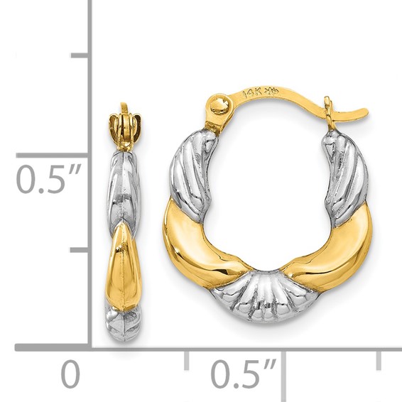 14K & Rhodium Hollow Scalloped Hoop Earrings