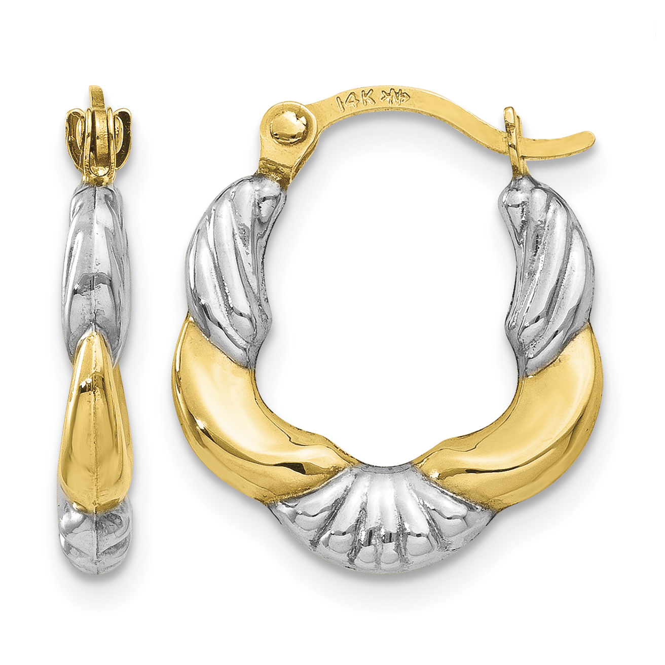 14K & Rhodium Hollow Scalloped Hoop Earrings (TL755)