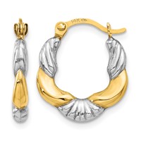 14K & Rhodium Hollow Scalloped Hoop Earrings view 1
