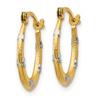 14K Rhodium Textured Hollow Oval Earrings with Hearts Hoop view 2