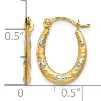 14K Rhodium Textured Hollow Oval Earrings with Hearts Hoop view 4