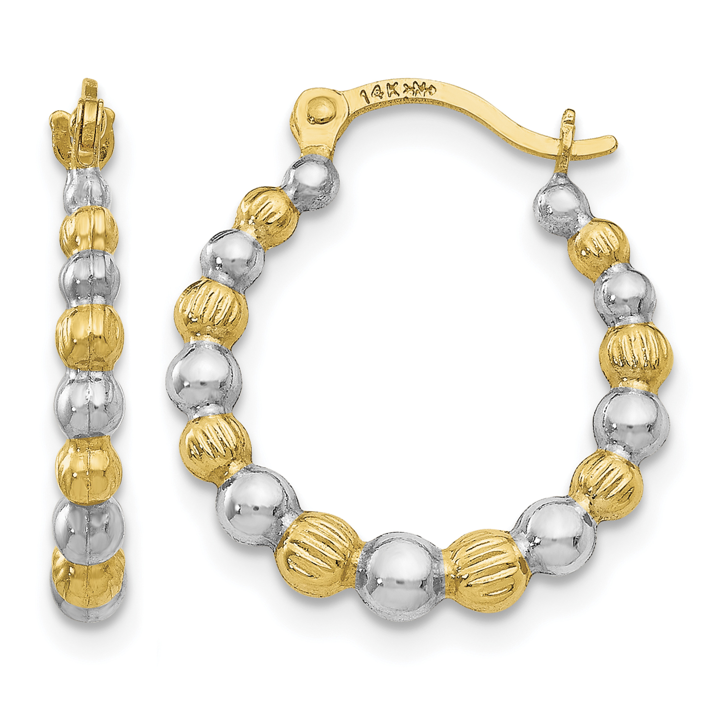 14K & Rhodium Beaded Hoop Earrings (TL758)