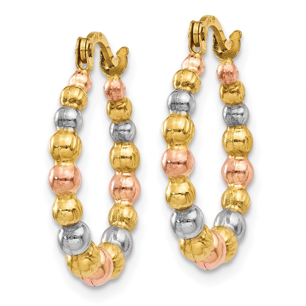 14K & White and Rose Rhodium Beaded Hoop Earrings (TL759)