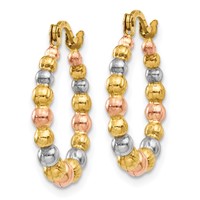 14K & White and Rose Rhodium Beaded Hoop Earrings view 2