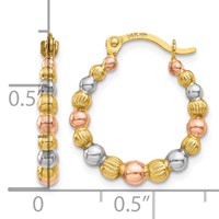 14K & White and Rose Rhodium Beaded Hoop Earrings view 4