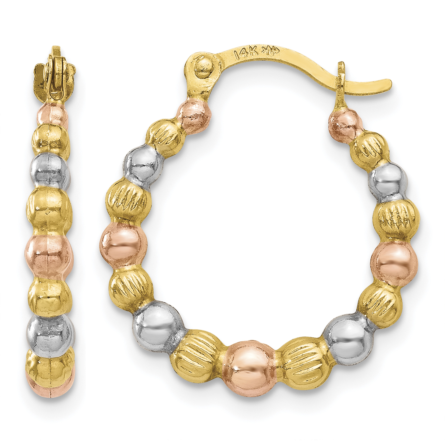 14K & White and Rose Rhodium Beaded Hoop Earrings (TL759)