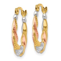 14K & White and Rose Rhodium Hollow Scalloped Hoop Earrings view 2