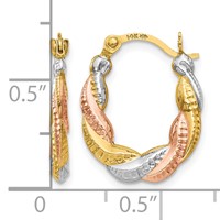 14K & White and Rose Rhodium Hollow Scalloped Hoop Earrings view 4