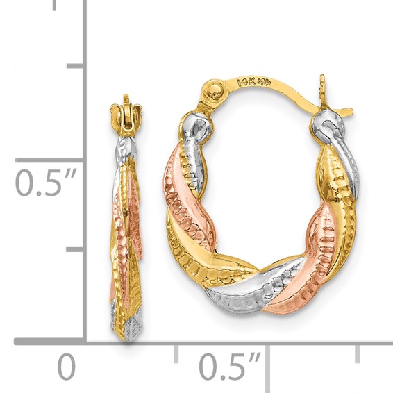 14K & White and Rose Rhodium Hollow Scalloped Hoop Earrings