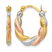 14K & White and Rose Rhodium Hollow Scalloped Hoop Earrings view 1