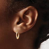 14K & White and Rose Rhodium Hollow Textured Hoop Earrings view 3
