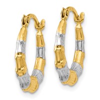 14K & Rhodium Hollow Bamboo Hoop Earrings view 2
