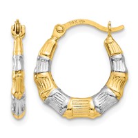 14K & Rhodium Hollow Bamboo Hoop Earrings view 1