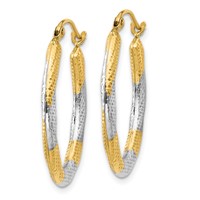 14K & Rhodium Textured Hollow Oval Hoop Earrings view 2