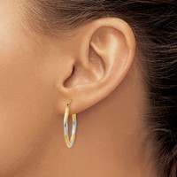 14K & Rhodium Textured Hollow Oval Hoop Earrings view 3