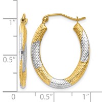 14K & Rhodium Textured Hollow Oval Hoop Earrings view 4