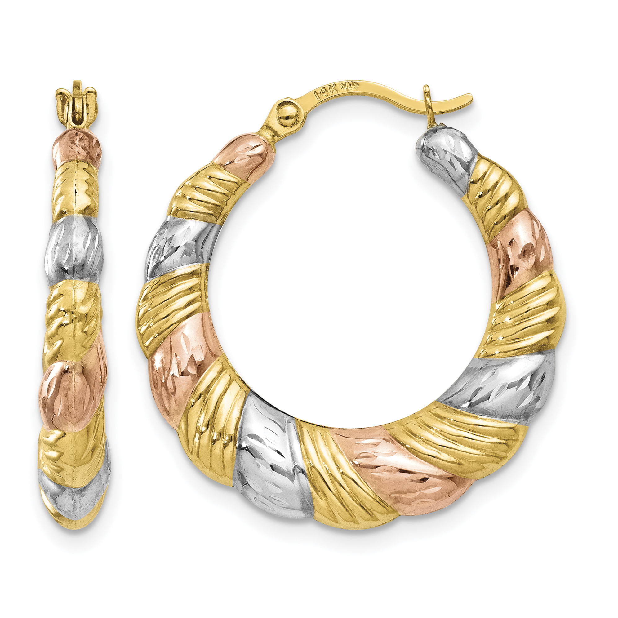 14K & White and Rose Rhodium Hollow Scalloped Hoop Earrings (TL771)
