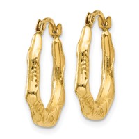 14K Yellow Gold Hollow Oval Hoop Earrings view 2