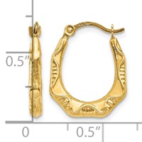 14K Yellow Gold Hollow Oval Hoop Earrings view 4