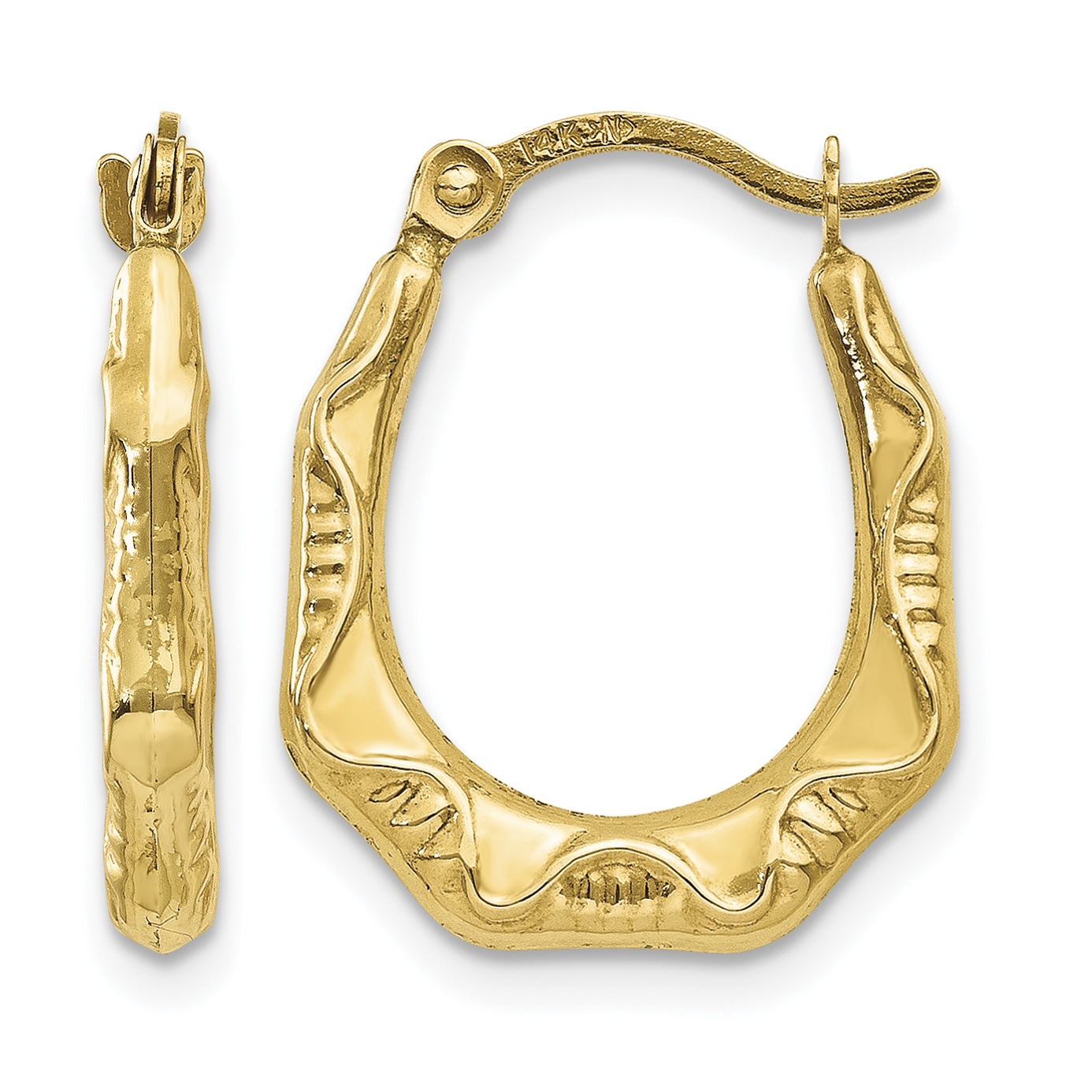 14K Hollow Oval Hoop Earrings (TL774)