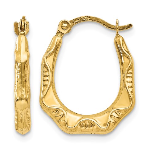 14K Yellow Gold Hollow Oval Hoop Earrings
