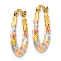 14K & White and Rose Rhodium Hollow Scalloped Hoop Earrings view 2